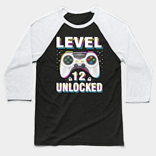 12th Birthday Boy Level 12 Unlocked Video Gamer 12 Years Baseball T-Shirt